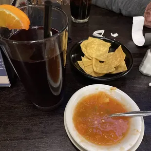 Nice salsa with natural jamaica drink.
