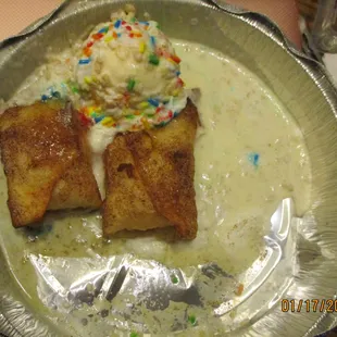 Chimichanga Cheesecake in a to go tin. Very, very good.