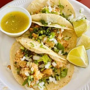 Yummy shrimp tacos I played of three for $11. The tortillas are homemade and delicious!