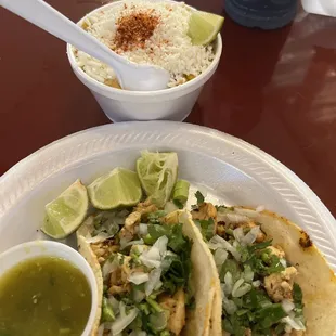 Chicken tacos  Elote in cup