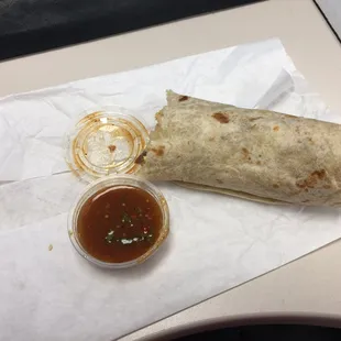 Bacon Breakfast Burrito and the hot red salsa.