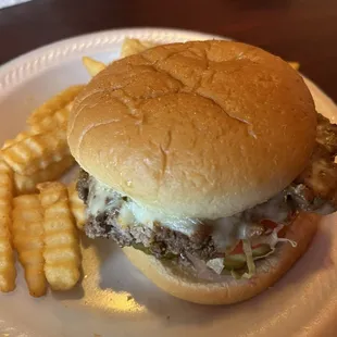 Baby jumbo burger and fries