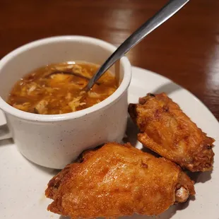 Two standouts here: hot and sour soup and big, super crispy, juicy wings.