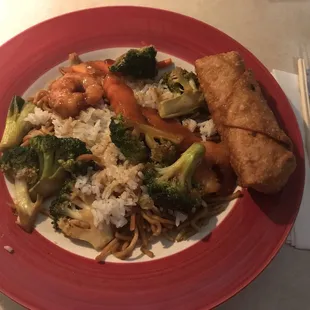 Egg Roll Vegetable Lo Mein Shrimp and Broccoli