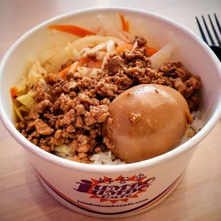 Oriental Ground Pork on Rice and Boiled Egg