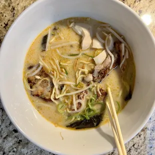 My fully assembled ramen - still super hot despite travel!