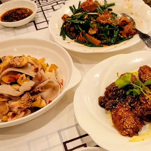 a variety of dishes on a table