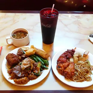 A mess o' chow that requires two plates to maintain my single-trip desire.