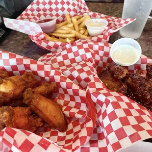Buffalo wings, fries and KBBQ wings