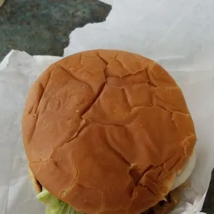 Burger with multiple toppings. Was delicious.