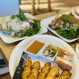 Chicken satay  203 Glass Noodles Salad Crispy rice nem