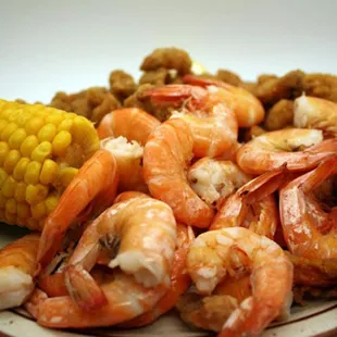 shrimp and corn on a plate