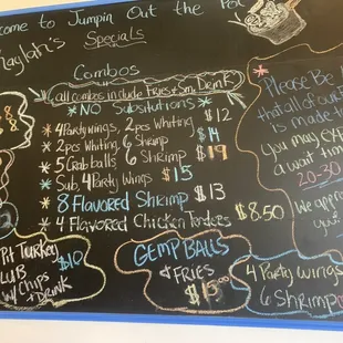 a menu on a chalkboard