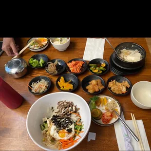 Tofu bibambob , spicy tofu stew &amp; 8 banchan