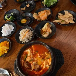 Tofu mushroom stew &amp; banchan