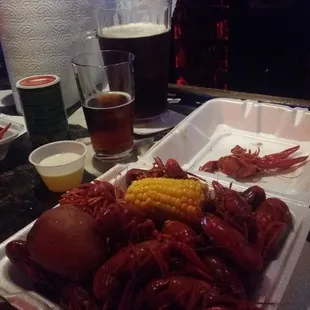 Crawfish all you can eat $20,  $6 pitcher bye worries.