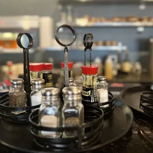a display of spices and utensils