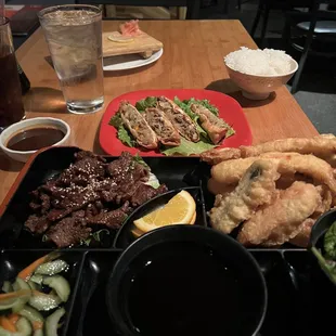 Teriyaki beef and tempura