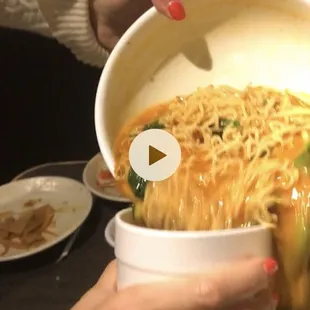 Don't think you can pour that ramen into the to go cup? You're right, it will spill!