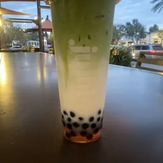 Cold Rose Water Matcha Latte**