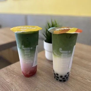 Strawberry matcha latte with extra shot of ceremonial (10/10!) and Madagascar vanilla matcha latte. Yummm