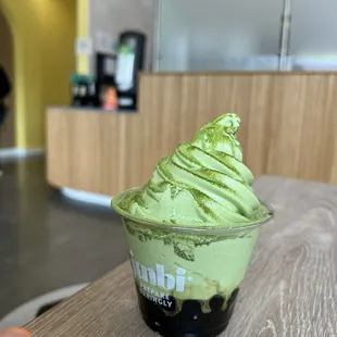 Matcha Soft Serve with boba * Delicious but melty
