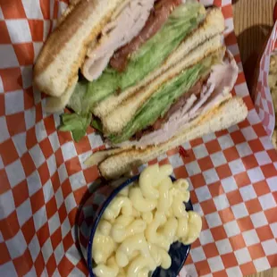 Turkey club with Mac and cheese