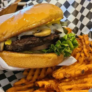 Mushroom N Swiss burger with Jalapeños.