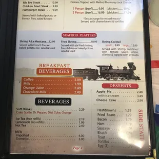 American steak, sombrero, seafood platters, beverages, desserts
