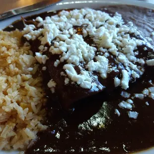 Poblano enchiladas with mole.