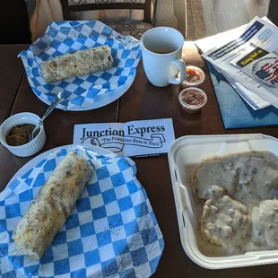 Breakfast burritos are phenomenal! B&amp;G are okay.