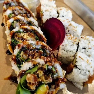 Shrimp tempura roll and spicy tuna