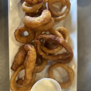 onion rings and dipping sauce