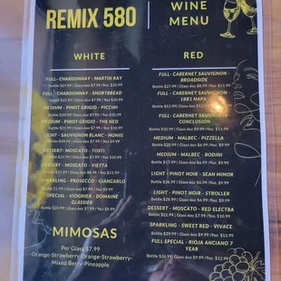 Wine menu
