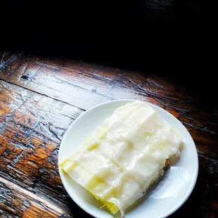 Roasted Leeks with cashew and lardo mangalista