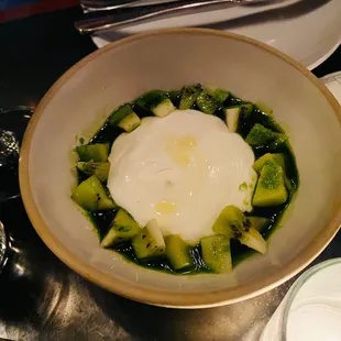 Whipped Ricotta w/ Kiwi and Kale Oil