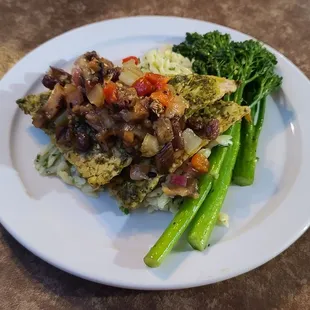 Vegan tempeh top with eggplant caponata