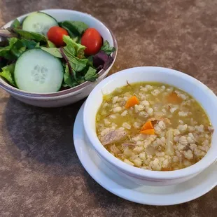 Barley soup and side salad