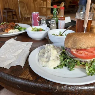 Half bbq chicken and bison burger.