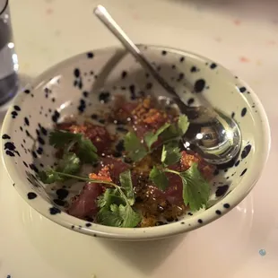 a bowl of food on a table