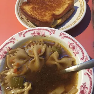 Beef bowtie soup, grilled cheese. Delicious