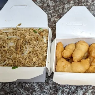 Chicken fried rice and sweet and sour chicken