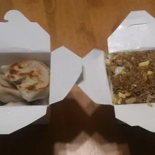 Takeout order, Pot Stickers and Chicken Fried Rice from June Heng Restaurant