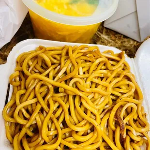 Vegetable Lo Mein, Egg Drop Soup.