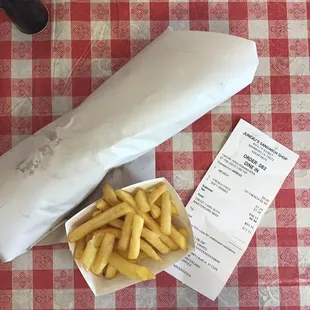 Weenie sandwich and fries