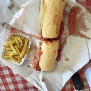 Wiener Sandwich (sometimes called a weenie sandwich).  I can eat two of these no problem.
