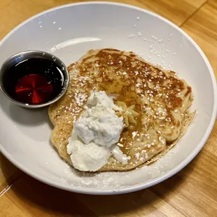 Single lemon buttermilk pancake with blueberries - yum