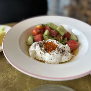 Labneh with melon and cucumber