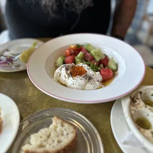 Labneh with melon and cucumber