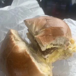 Sausage egg and cheese bagel